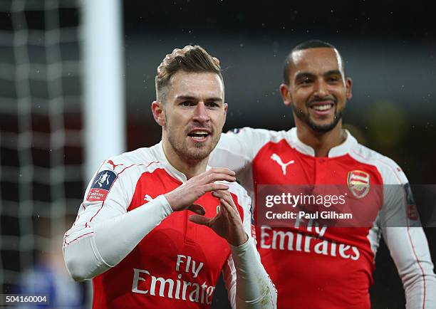 Aaron Ramsey of Arsenal Celebrates Scoring Arsenal's second goal during the Emirates FA Cup Third Round match bewtween Arsenal and Sunderland at...