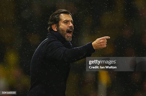 Quique Flores manager of Watford gestures during the Emirates FA Cup Third Round match between Watford and Newcastle United at Vicarage Road on...