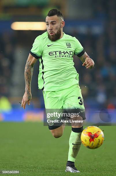 Nicolas Otamendi of Manchester City during the Capital One Cup Semi Final First Leg match between Everton and Manchester City at Goodison Park on...