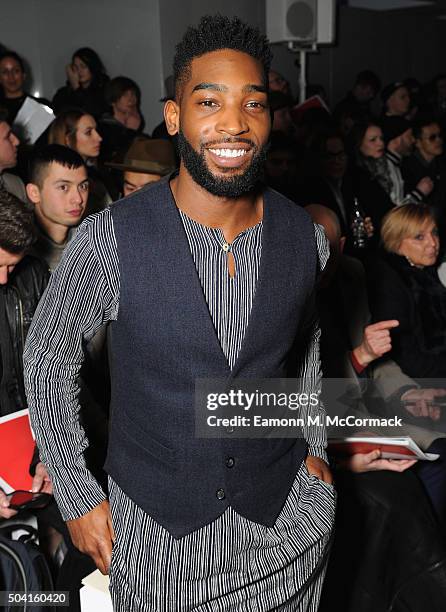 Tinie Tempah attends the Oliver Spencer show during The London Collections Men AW16 at 108 The Strand on January 9, 2016 in London, England.