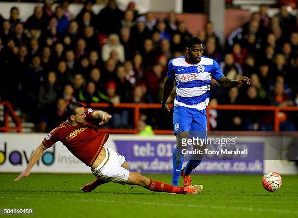 Jack Hobbs of Nottingham Forest tackles Jay Emmanuel-Thomas of Queens Park Rangers during The Emirates FA Cup Third Round match between Nottingham...