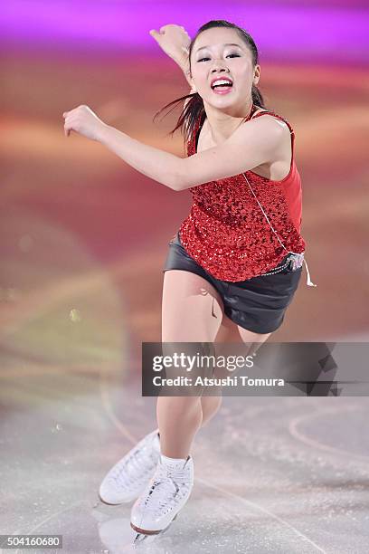 Wakaba Higuchi of Japan performs her routine during the NHK Special Figure Skating Exhibition at the Morioka Ice Arena on January 9, 2016 in Morioka,...