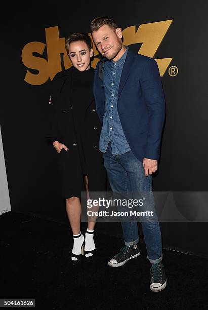 Raychel Diane Weiner and Aaron Schwartz attend the STARZ Pre-Golden Globe Celebration at Chateau Marmont on January 8, 2016 in Los Angeles,...