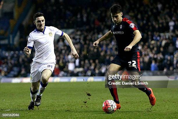 Joe Newell of Rotherham United FC with possession during The Emirates FA Cup Third Round match between Leeds United and Rotherham United at Elland...