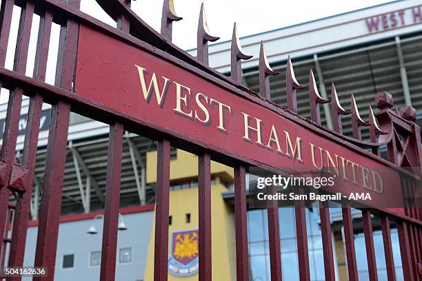 The Boleyn Ground gates at the home stadium of West Ham United before The Emirates FA Cup match between West Ham United and Wolverhampton Wanderers...