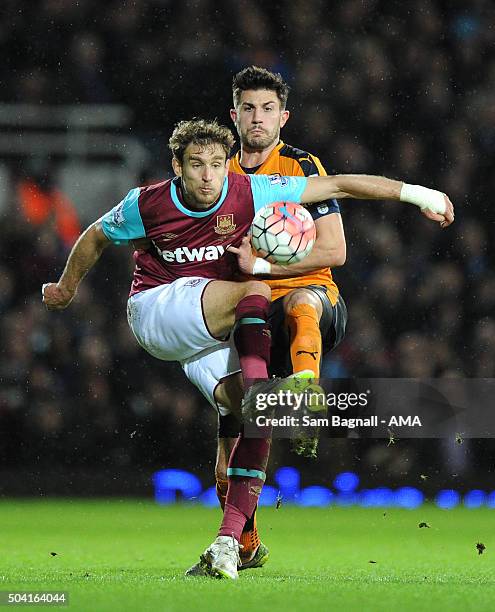 Nikica Jelavic of West Ham United and Danny Batth of Wolverhampton Wanderers during The Emirates FA Cup match between West Ham United and...