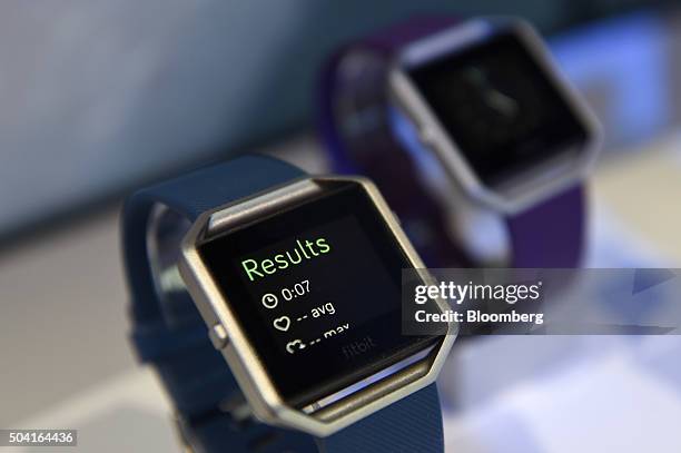 The Fitbit Inc. Blaze fitness tracker is displayed during the 2016 Consumer Electronics Show in Las Vegas, Nevada, U.S., on Friday, Jan. 8, 2016. CES...