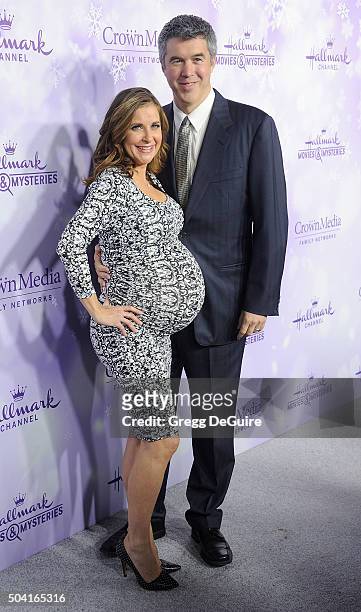 Actress Kellie Martin and husband Keith Christian arrive at the Hallmark Channel and Hallmark Movies and Mysteries Winter 2016 TCA Press Tour at...