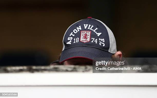 An Aston Villa fan wearing a cap before the Emirates FA Cup Third Round match between Wycombe Wanderers and Aston Villa at Adams Park on January 9,...