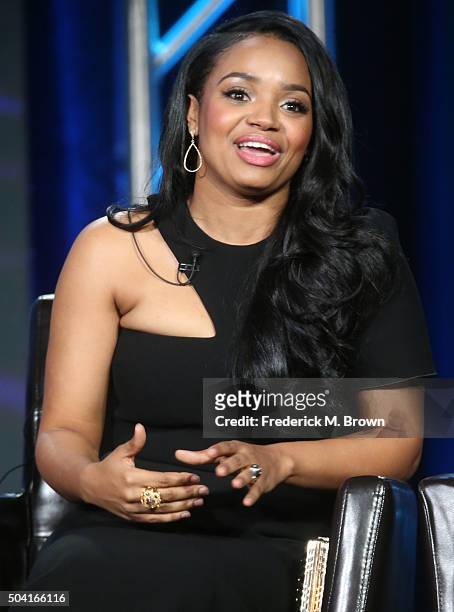Actress Kyla Pratt speaks onstage during FREE FORM's RECOVERY road panel as part of the ABC Networks portion of the 2016 Television Critics...
