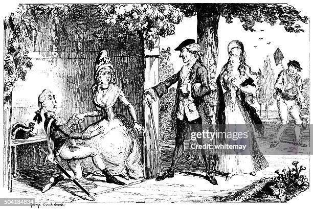 disapproving man discovering another proposing to a lady - man proposing outside stock illustrations