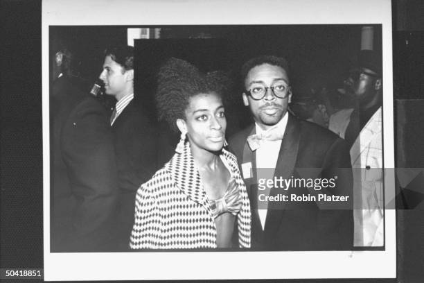 Filmmaker Spike Lee w. Sister, actress Joie Lee at premiere party for movie, Do the Right Thing.