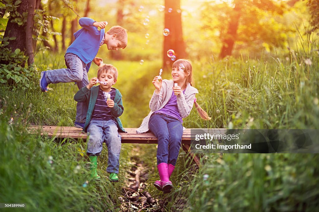 Kids having fun with bubbles