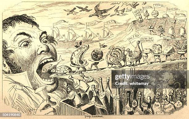 man thinking of the food he will eat at christmas - banquet stock illustrations