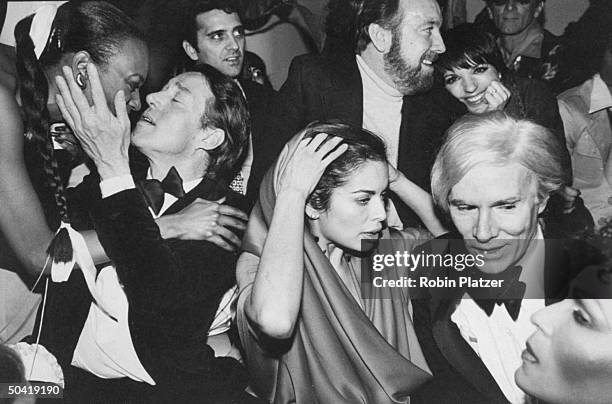Celebrities during New Year's Eve party at Studio 54: Halston, Bianca Jagger, Jack Haley, Jr. , Liza Minnelli , Andy Warhol.