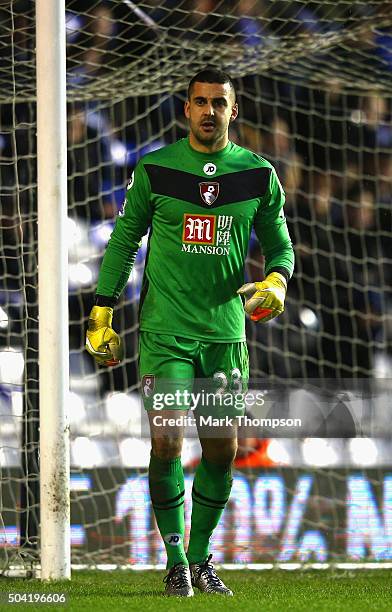 Adam Federici of AFC Bournemouth in action duiring the Emitates FA cup 3rd round at St Andrews on January 9, 2016 in Birmingham, England.