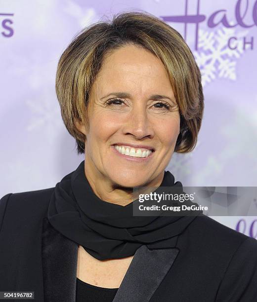 Tennis commentator Mary Carillo arrives at the Hallmark Channel and Hallmark Movies and Mysteries Winter 2016 TCA Press Tour at Tournament House on...
