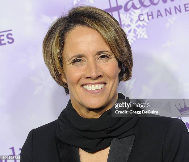 Tennis commentator Mary Carillo arrives at the Hallmark Channel and Hallmark Movies and Mysteries Winter 2016 TCA Press Tour at Tournament House on...