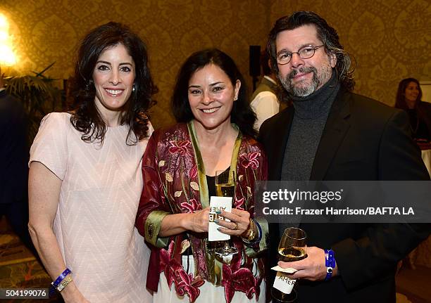 Producer Maril Davis, writer Diana Gabaldon and producer Ronald D. Moore attend the BAFTA Los Angeles Awards Season Tea at Four Seasons Hotel Los...