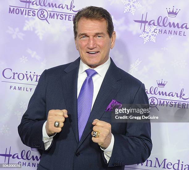 Joe Theismann arrives at the Hallmark Channel and Hallmark Movies and Mysteries Winter 2016 TCA Press Tour at Tournament House on January 8, 2016 in...