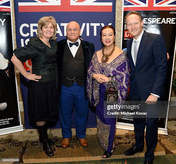 Martha Nelems, BAFTA Board Chairman Nigel Daly, Fashion designer Sue Wong and British Consul General in Los Angeles Chris O'Connor attend the BAFTA...