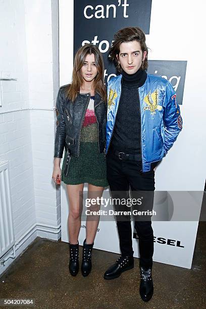 Eleanor Calder and Max Hurd attend the Diesel SS16 campaign launch party during The London Collections Men on January 9, 2016 in London, England.