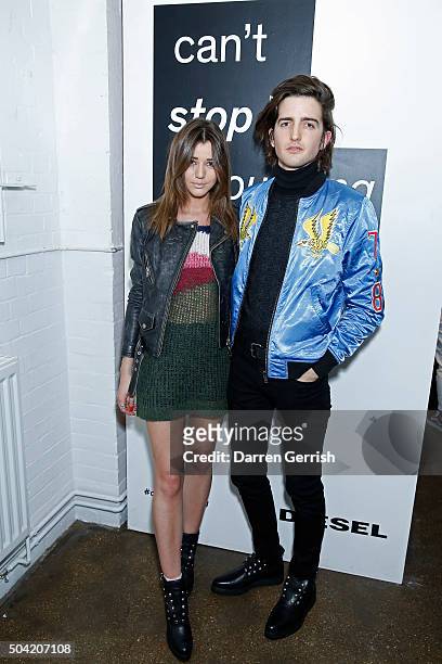 Eleanor Calder and Max Hurd attend the Diesel SS16 campaign launch party during The London Collections Men on January 9, 2016 in London, England.