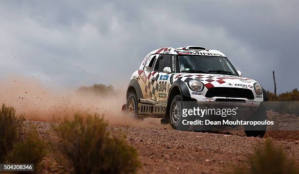 Nani Roma of Spain and Alex Bravo Haro of Spain in the MINI ALL4 RACING for AXION X-RAID TEAM compete on day 7 stage seven from Uyuni in Bolivia to...