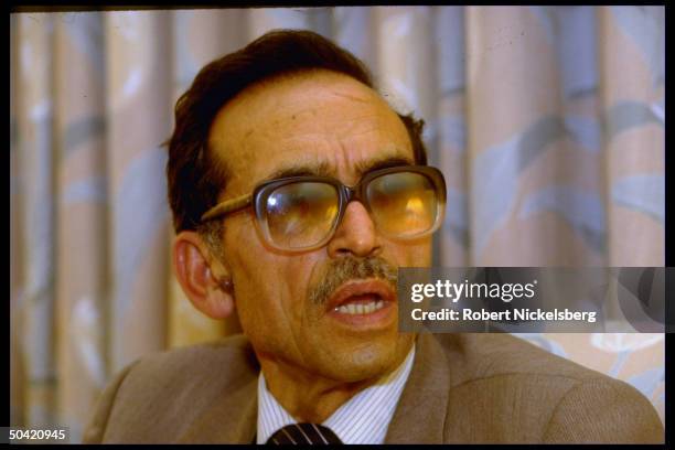 Indian politician and Jammu Kashmir Liberation Front leader Amanullah Khan is interviewed, Muzaffarabad, Azad Kashmir, Pakistan, January 25, 1990.