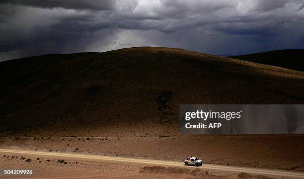 Toyota's driver Marek Dabrowski of Poland and co-driver Jacek Czachor compete during the Stage 7 of the Dakar Rally 2016 from Uyuni, Bolivia to...