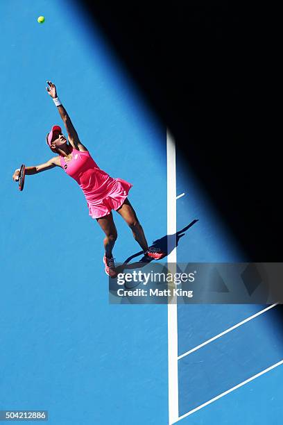 Lesia Tsurenko of Ukraine serves in her match against Tsvetana Pironkova of Bulgaria during day one of the 2016 Sydney International at Sydney...