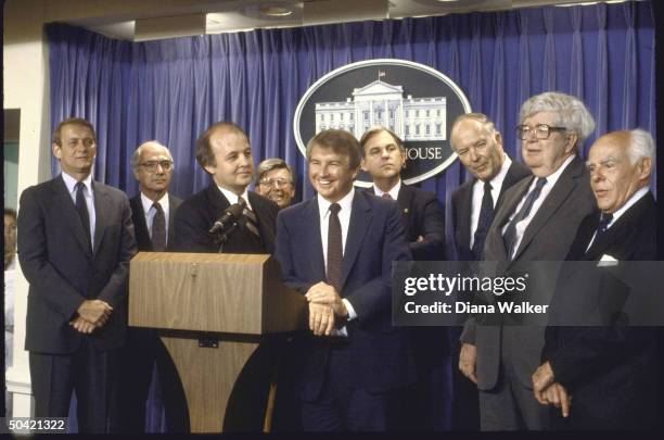 Past & present WH press secys. R. Tubby, G. Reedy, G. Christian, L. Speakes, R. Ziegler, J. Brady, J. Ter Horst, R. Nessen & J. Powell.