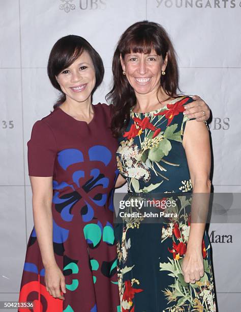 Arison Award Winner Rosie Perez and YoungArts Vice President of Artistic Programs Lisa Leone attend the YoungArts Backyard Ball on January 9, 2016 in...