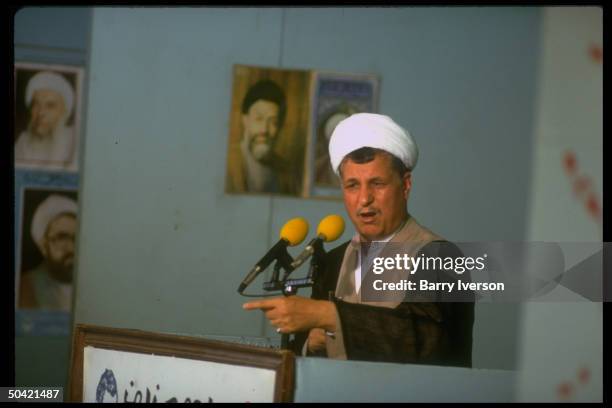 Iranian Parliament Spkr. Rafsanjani speaking during Fri. Prayers at Teheran Univ.