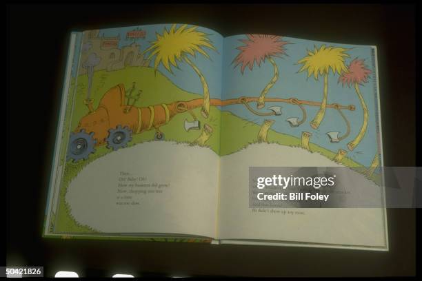 Pages of Dr. Seuss's children's book re saving trees, 'The Lorax,' which the logging community of Laytonville, CA attempted to remove from the school...