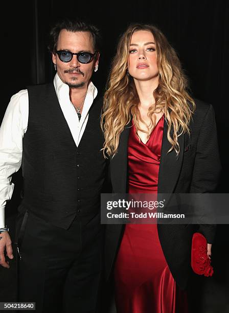 Actors Johnny Depp and Amber Heard attend The Art of Elysium 2016 HEAVEN Gala presented by Vivienne Westwood & Andreas Kronthaler at 3LABS on January...