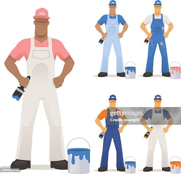 decorator hands on hips - hispanic construction worker stock illustrations
