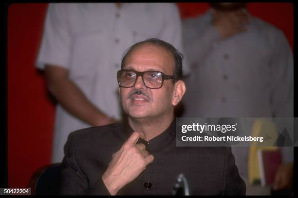 Singh during mtg., facing impending no-confidence vote in his ldrship re affirmative action & Ayodhya temple flaps.