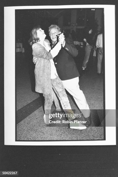 Actress Anne Meara w. Husband, actor Jerry Stiller dancing at celebrity square dance.