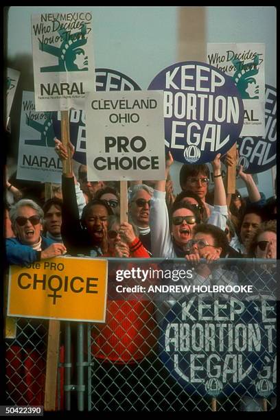 Crowd at pro-choice rally, re possible Supreme Court reversal of Roe v. Wade decision.