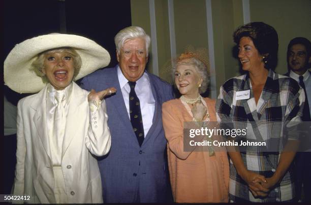 House Spkr. Tip O'Neill w. Actresses Carol Channing & Mary Martin & his daughter Susan O'Neill , during Congressional Arts Caucus fete.