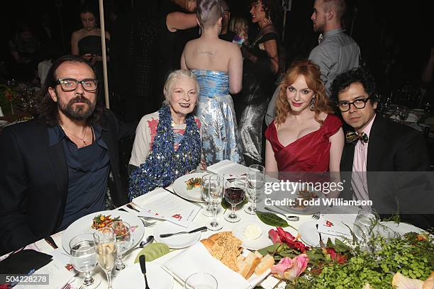 Designer Andreas Kronthaler, gala creative visionary Vivienne Westwood and actors Christina Hendricks and Geoffrey Arend attend The Art of Elysium...
