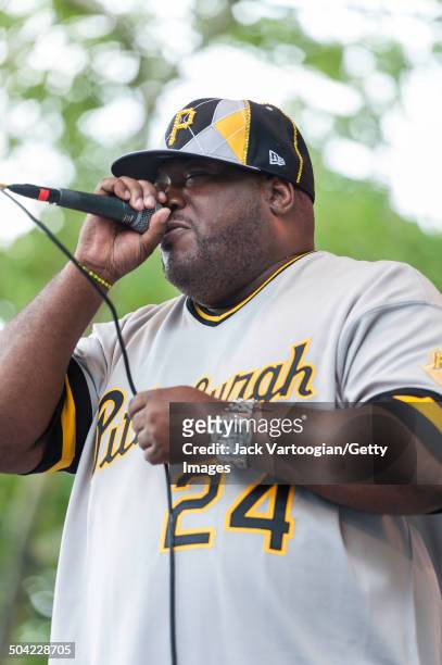 American rapper and beatboxer Rahzel performs at an afternoon concert at Central Park SummerStage, New York, New York, July 26, 2014.