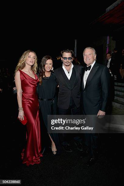 Actress Amber Heard, The Art of Elysium founder Jennifer Howell, actor Johnny Depp and The Art of Elysium chairman of the board Tim Headington attend...