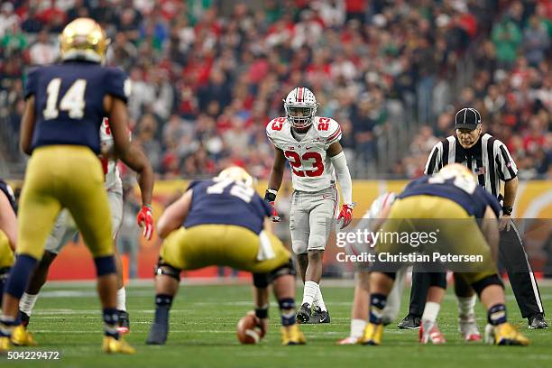 Safety Tyvis Powell of the Ohio State Buckeyes in action during the BattleFrog Fiesta Bowl against the Notre Dame Fighting Irish at University of...