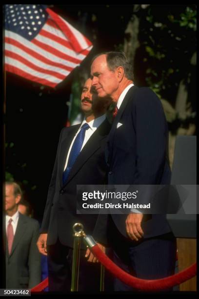 Pres. Bush w. Pres. Carlos Salinas de Gortari of Mexico at WH arrival ceremony.