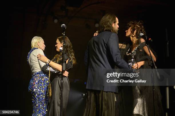 Co-host Vivienne Westwood, Art of Elysium founder Jennifer Howell, artist Andreas Kronthaler and actress Paz de la Huerta speak onstage during The...