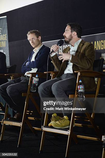 Director/writer Laszlo Nemes and director/producer Pablo Larrain attend the Golden Globe Foreign-Language Film nominees screenings and symposium with...