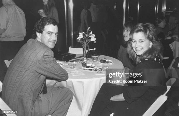 Journalist Jane Pauley w. Her husband, cartoonist Garry Trudeau at party for HBO's Comic Relief IV, a telethon which raises money for the homeless,...