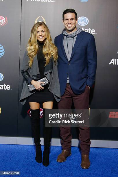 Samantha Ponder and Christian Ponder attend the Allstate party at the Playoff Blue Carpet on January 9, 2016 in Phoenix, Arizona.
